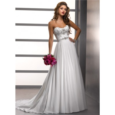 A Line/Princess sweetheart beading chiffon wedding dress with crystals sash