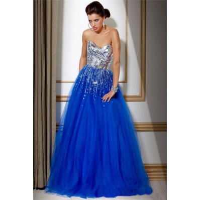 dress evening strapless tulle sequin prom royal line sofiehouse