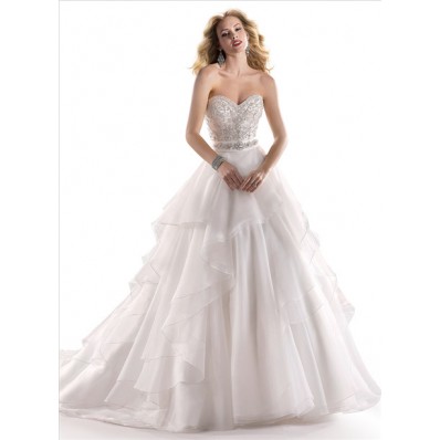 A Line Sweetheart Organza Wedding Dress With Embroidery Sparkle Crystal Sash