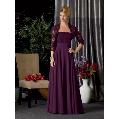 A line long purple chiffon lace mother of the bride dress with jacket