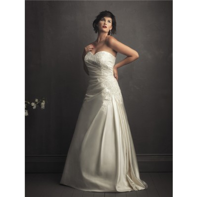A line sweetheart designer ivory satin lace wedding dresses for plus size