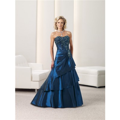 Ball Gown Strapless Navy Blue Taffeta Beaded Mother Of The Bride ...