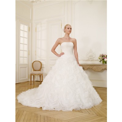 Ball Gown Strapless Tulle Ruffle Floral Corset Wedding Dress