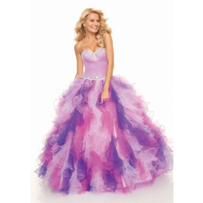 Ball Gown sweetheart floor length organza multi color prom dress with ruffles