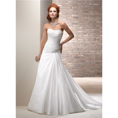 Civil Simple A Line Strapless Taffeta Wedding Dress With Crystal Corset Back
