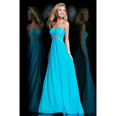 Cute A Line Sweetheart Long Turquoise Chiffon Beaded Evening Prom Dress