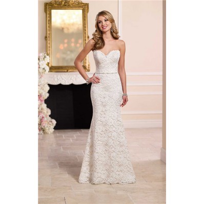 Cute Mermaid Sweetheart Floral Lace Wedding Dress With Crystals Belt Buttons