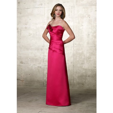 Elegant A line Strapless Long Hot Pink Satin Wedding Guest Dress