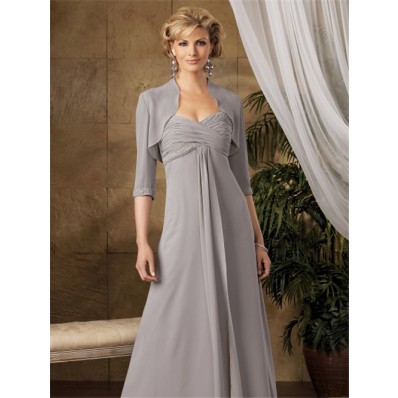 Elegant A line long grey chiffon mother of the bride dress with jacket