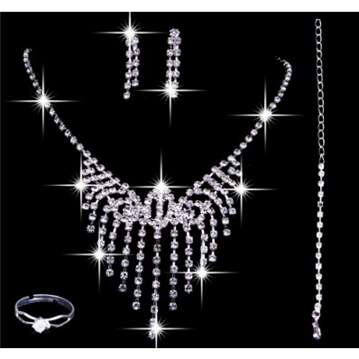 Elegant Shining crystals Wedding Bridal Jewelry Set,Including Necklace,Earrings and Ring