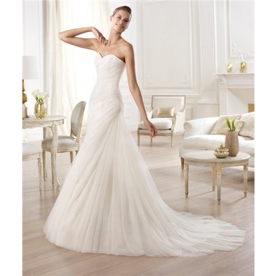 Elegant Simple A Line Sweetheart Ruched Tulle Wedding Dress With Draping