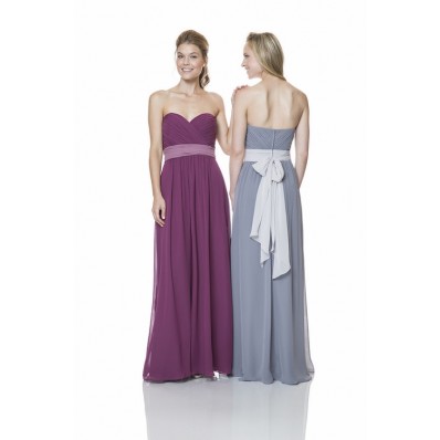 Elegant Strapless Sweetheart Long Chiffon Ruched Formal Occasion Bridesmaid Dress With Sash