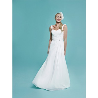 Elegant Sweetheart Cowl Open Back Ruched Chiffon Wedding Dress With Straps