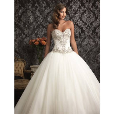 Exquisite Ball Gown Sweetheart Organza Satin Corset Wedding Dress With Swarovski Crystals
