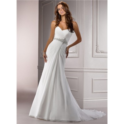 Figure Flattering A Line Sweetheart Ruched Chiffon Wedding Dress With Swarovski Crystal