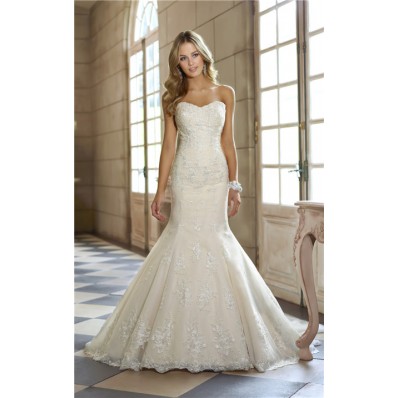 Fit And Flare Mermaid Sweetheart Ivory Lace Corset Wedding Dress