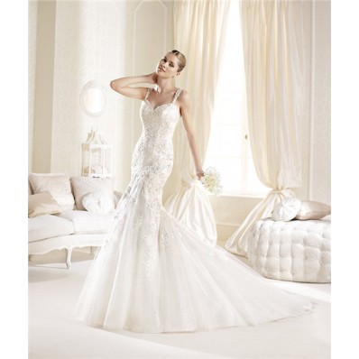 Fit And Flare Sweetheart Neckline Illusion Back Lace Wedding Dress With Straps