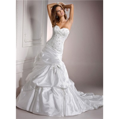Fitted A Line Sweetheart Beaded Lace Taffeta Wedding Dress Corset Back
