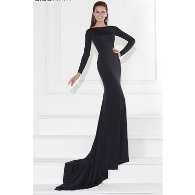 illusion sheer fitted prom evening jersey sleeve dress
