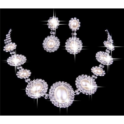 Gorgeous Alloy Pearl Wedding Necklace And Earrings Jewelry Set