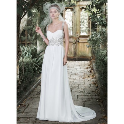 Gorgeous Sweetheart Open Back Chiffon Beaded Destination Garden Wedding Dress With Straps