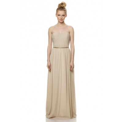 Graceful A Line Strapless Long Champagne Chiffon Ruched Special Occasion Bridesmaid Dress