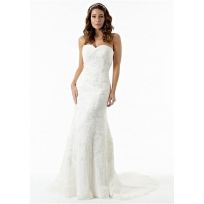 Mermaid Strapless Sweetheart Tulle Lace Beaded Corset Wedding Dress Sweep Train
