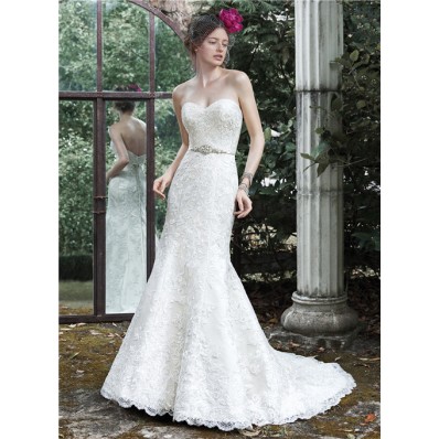 Mermaid Strapless Sweetheart Vintage Lace Wedding Dress With Crystals Belt