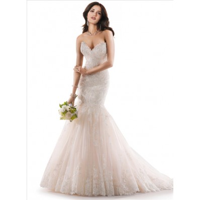 Mermaid Sweetheart Fit And Flare Ivory Lace Wedding Dress With Fishtail Train