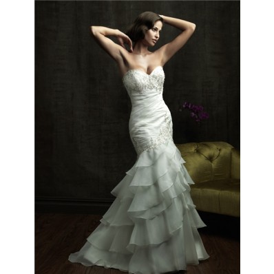 Mermaid Sweetheart Layered Organza Ruffle Wedding Dress With Beaded Crystal Applique
