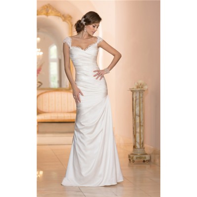 Mermaid Sweetheart Open Back Satin Ruched Wedding Dress With Lace Straps