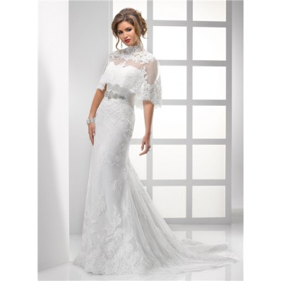 Pretty Sheath Strapless Vintage Lace Wedding Dress With Wrap Crystal Beading Sash