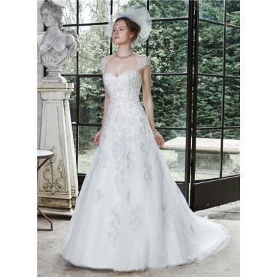 Princess A Line Sweetheart Tulle Lace Corset Wedding Dress Detachable Straps