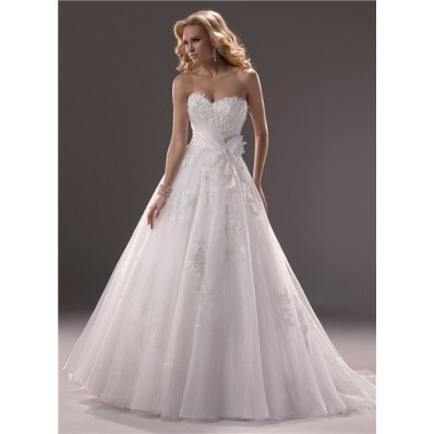 Princess Ball Gown Sweetheart Organza Lace Wedding Dress Corset Back