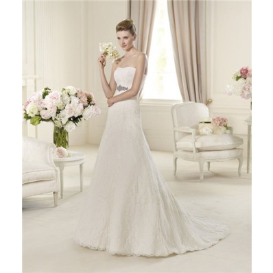 Romantic A Line Strapless Lace Wedding Dress With Swarovski Crystals