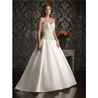 Romantic Ball Gown Sweetheart Satin Unique Beaded Pearl Wedding Dress