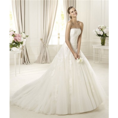 Romantic Beauty Princess A Line Strapless Lace Tulle Wedding Dress