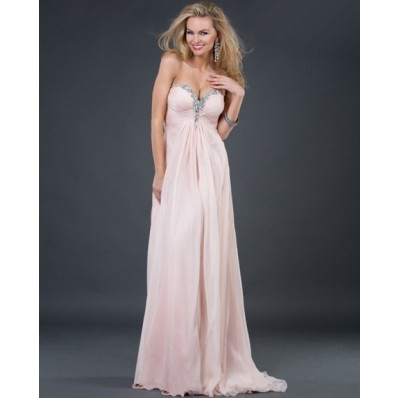 Sexy A line/Princess sweetheart long pink beading chiffon evening dress with crystals