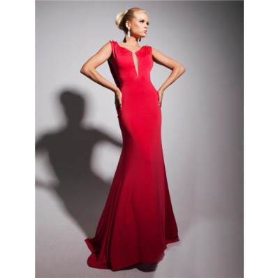 Sexy Mermaid Straps Deep V Backless Long Red Chiffon Evening Prom Dress