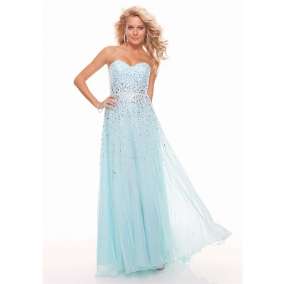 Sheath sweetheart long light blue chiffon prom dress with beading