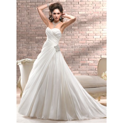 Simple A Line Sweetheart Corset Back Ivory Organza Wedding Dress With Crystal