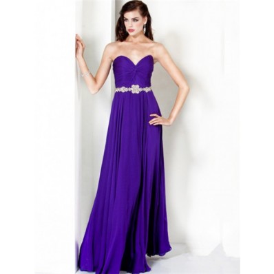 Simple A Line Sweetheart Long Lavender Chiffon Beaded Summer Evening Wear Dress