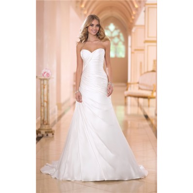 Simple Fitted Mermaid Sweetheart Ruched Satin Corset Wedding Dress