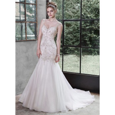 Trumpet Mermaid Sweetheart Backless Organza Beaded Wedding Dress With Straps