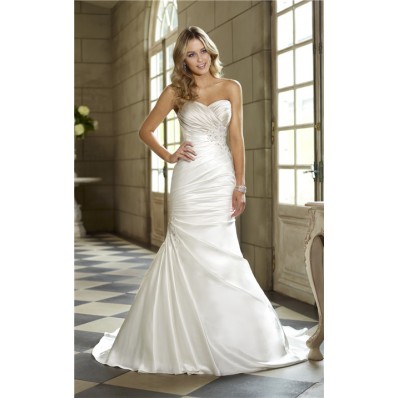 Trumpet Mermaid Sweetheart Ruched Satin Lace Beaded Corset Wedding Dress