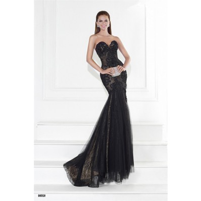 Trumpet Sweetheart Black Tulle Lace Evening Prom Dress
