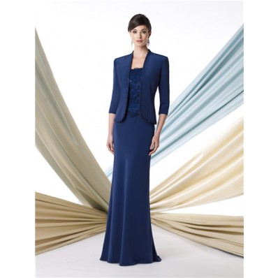 Two Piece Suit Royal Blue Chiffon Mother Of The Bride Formal Occasion Evening Dress