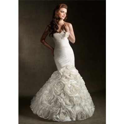 Unique Fit And Flare Mermaid Sweetheart Ruched Taffeta Floral Wedding Dress