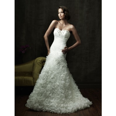 Fitted A Line Sweetheart Organza Ruffles Floral Wedding Dress Corset Back
