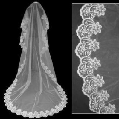 Royal Cathedral Ivory Wedding Bridal Veil With Lace